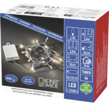 Konstsmide LED světelný řetěz pro venkovní použití, teplá bílá, 40 diod, průhledný kabel, na baterie s časovačem.