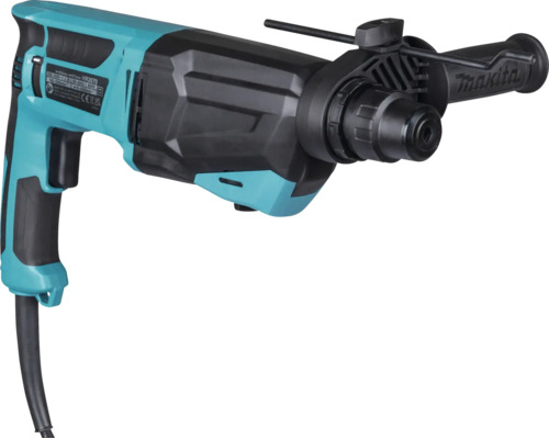 Vrtací kladivo Makita s přídavnou rukojetí a hloubkovým dorazem. Makita Logo.