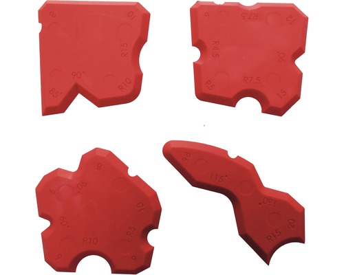 Čtyři plastové spárovací nástroje různých tvarů a velikostí