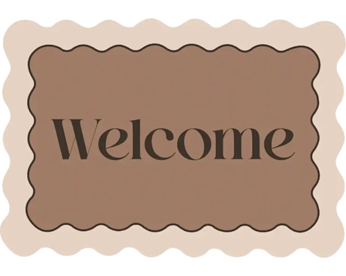 Rohožka se zvlněným okrajem a nápisem Welcome.