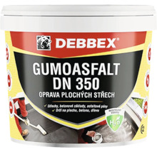 Debbex Gumoasfalt DN 350 pro opravu plochých střech, vodou ředitelný, přilne k betonu, kovu a dřevu.