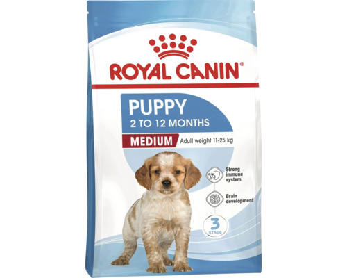 Royal Canin Puppy Medium krmivo pro štěňata od 2 do 12 měsíců, pro dospělou hmotnost 11 až 25 kilogramů.