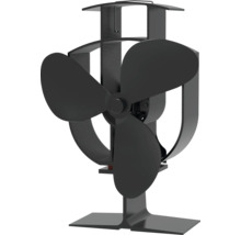 Černý krbový ventilátor z kovu se třemi lopatkami pro krbová kamna.