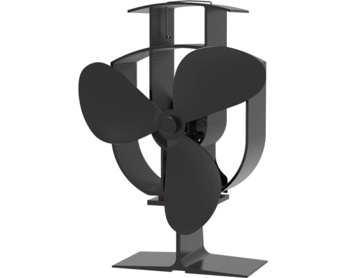 Černý krbový ventilátor z kovu se třemi lopatkami pro krbová kamna.