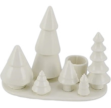 Svícen se stromky keramický 14,5 x 20 x 10,5 cm bílý