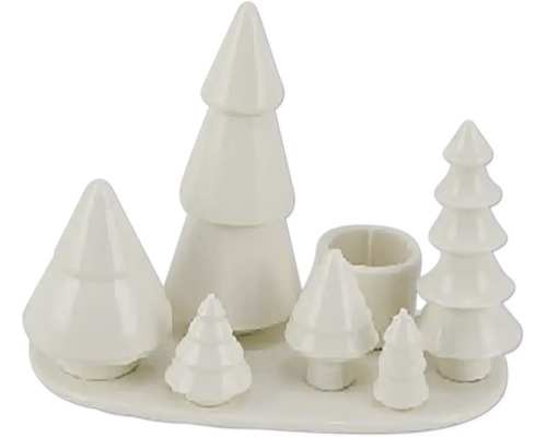 Svícen se stromky keramický 14,5 x 20 x 10,5 cm bílý