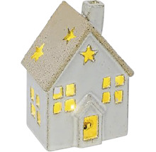 LED svícen domek keramický 7 x 10 x 14,5 cm bílý