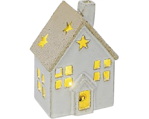 LED svícen domek keramický 7 x 10 x 14,5 cm bílý
