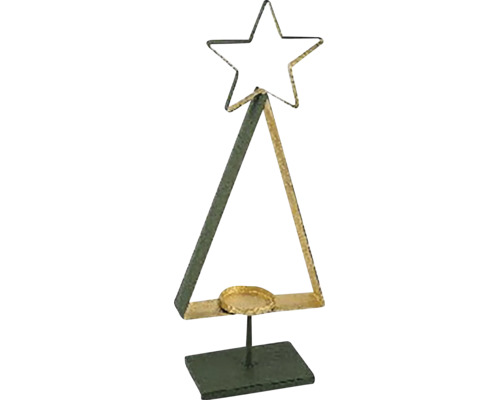 Svícen stromek na podstavci kovový 10,5 x 19,5 x 51 cm zlato-zelený