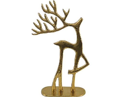 Dekorace jelen na podstavci kovový 7 x 15 x 25,5 cm zlatý