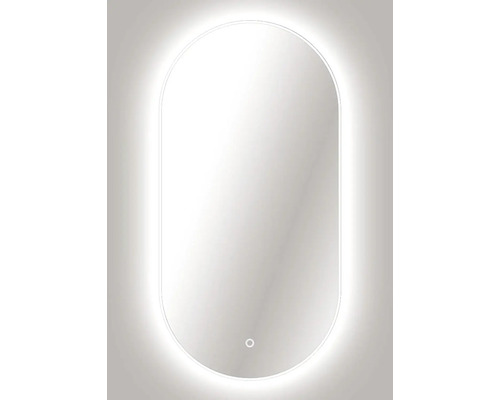 Oválné koupelnové zrcadlo s LED podsvícením a dotykovým senzorem.