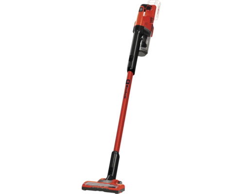 Aku tyčový vysavač Einhell v červené a černé barvě s odnímatelnou ruční jednotkou a podlahovou hubicí.