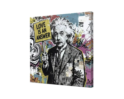 Obraz na plátně Albert Einstein ve stylu street art s cedulí Love is an answer.