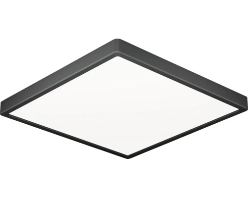 Čtvercové stropní LED svítidlo s černým rámem a bílým difuzorem.