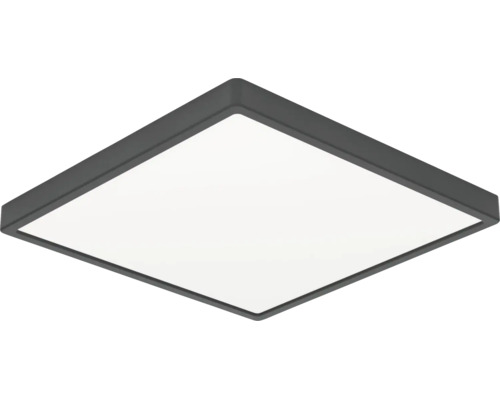 Čtvercové LED stropní svítidlo s tmavě šedým rámem a bílým difuzorem.