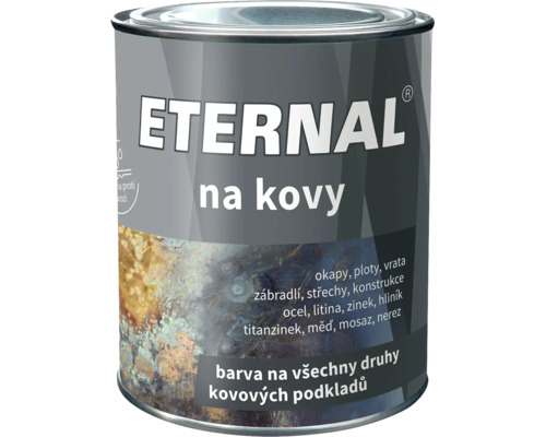 Barva na kovy Eternal pro kovové podklady jako ocel, zinek a hliník, vhodná pro ploty, vrata a střechy.