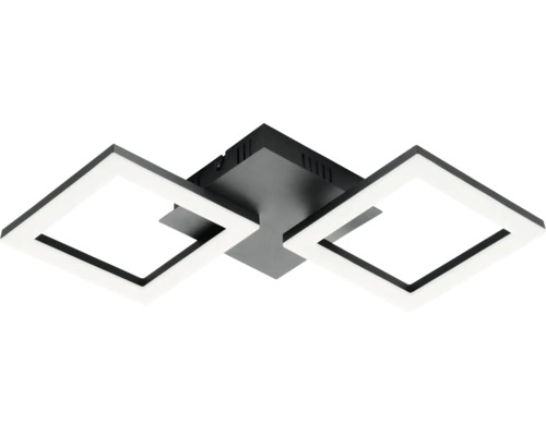 Moderní čtvercové LED stropní svítidlo z černého kovu se dvěma světelnými rámy.