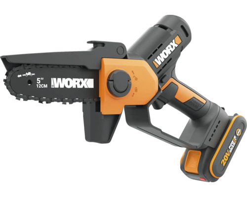 Akumulátorová jednoruční řetězová pila Worx s 20 Volt akumulátorem a délkou lišty 12 centimetrů