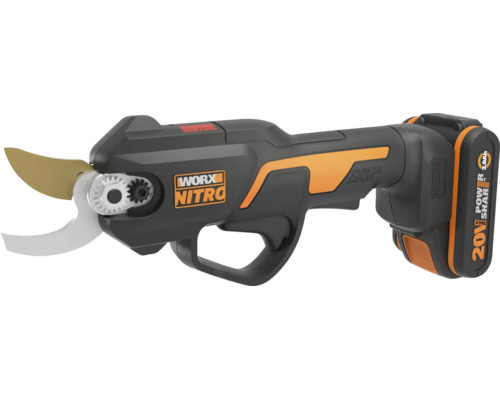 Akumulátorové zahradnické nůžky WORX NITRO 20 voltů s bezkartáčovým motorem a akumulátorem Power Share.