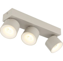 Tříramenné stropní bodové svítidlo v bílé barvě s nastavitelnými válcovými hlavicemi na obdélníkové základně.