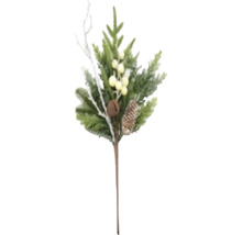 Umělý vánoční zápich s větvičkami, šiškou, bílými bobulemi a rolničkou 40 cm