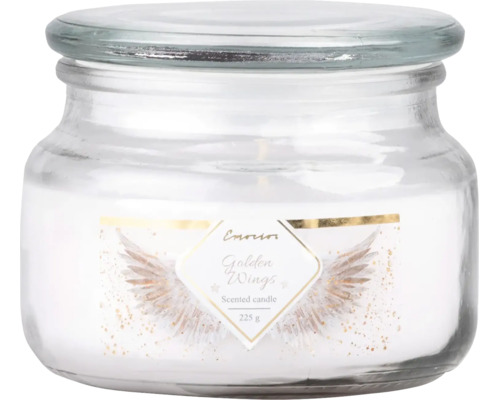 Vonná svíčka Emotion Golden Wings, 225 gramů, ve skleněné nádobě s víčkem.