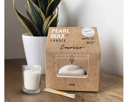 Vonná sypaná svíčka Emocio 350 g Cashmere + 10 ks knotů bílá
