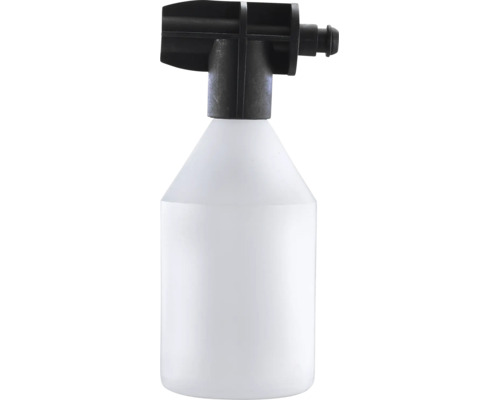 Pěnovací tryska z bílého a černého plastu pro vysokotlaký čistič s nádobou.
