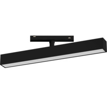 Lineární černé stropní LED svítidlo s otočnou světelnou lištou pro lištové systémy nebo přímou montáž.