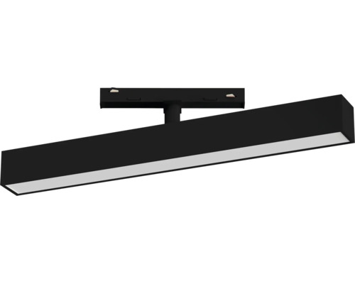 Lineární černé stropní LED svítidlo s otočnou světelnou lištou pro lištové systémy nebo přímou montáž.
