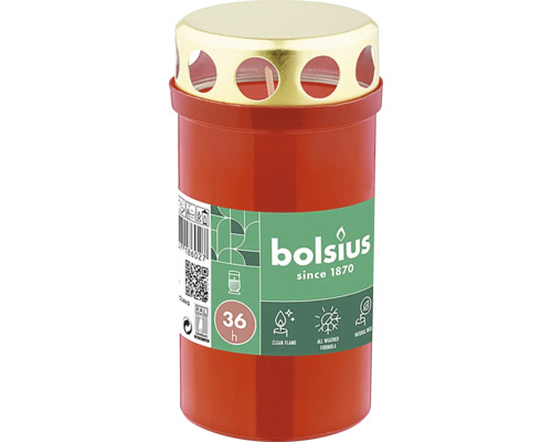 Hřbitovní svíčka Bolsius se zlatým kovovým víčkem a dobou hoření 36 hodin