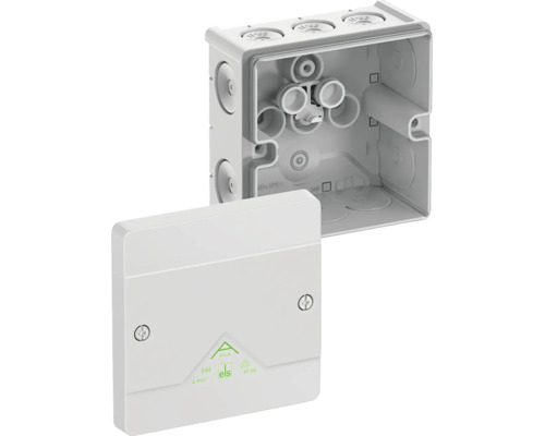Odbočná krabice Spelsberg Abox s otevřeným víkem, prachotěsná a chráněná proti tryskající vodě IP66, pro elektroinstalace.