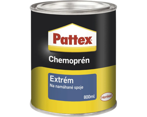 Kontaktní lepidlo Pattex Chemoprén Extrém v plechovce o objemu 800 mililitrů pro namáhané spoje s logem Henkel.