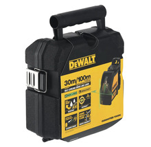 Samonivelační křížový laser DeWalt v přepravním kufříku s technickými údaji a funkcemi na obalu.
