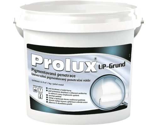 Plastový kbelík s pigmentovaným penetračním nátěrem Prolux UP-Grund pro vnitřní i venkovní použití.