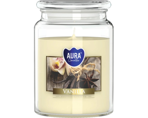 Vonná svíčka ve skle Aura Candles vanilka se štítkem a skleněným víčkem