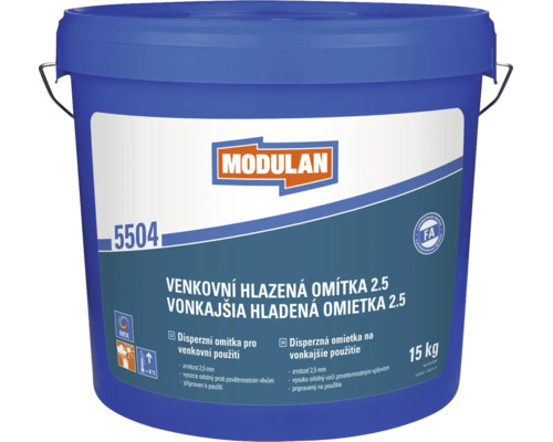 Modulan 5504 venkovní hlazená omítka v 15 kilogramovém kbelíku se zrnitostí 2,5 milimetru pro venkovní použití.