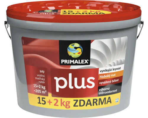 Primalex Plus vnitrni malirsky nater v kbeliku o hmotnosti 17 kilogramu pro steny a stropy.