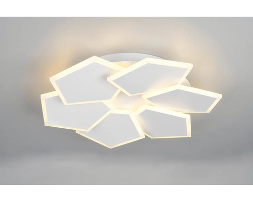 Moderní LED stropní svítidlo ve tvaru květiny s geometrickými prvky pro rovnoměrné osvětlení místnosti.