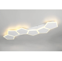 Moderní LED stropní svítidlo s šestiúhelníkovým designem z plastu a kovu pro plošné osvětlení místnosti.