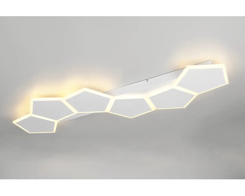 Moderní LED stropní svítidlo s šestiúhelníkovým designem z plastu a kovu pro plošné osvětlení místnosti.