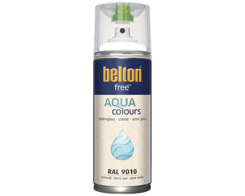 Sprejový lak Belton free Aqua Colours v čistě bílém hedvábném lesku RAL 9010