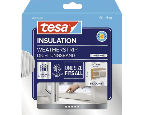 Tesa Premium silikonove tesneni do oken a dveri, 6 metru, pro utesneni mezer od 1 do 7 milimetru.