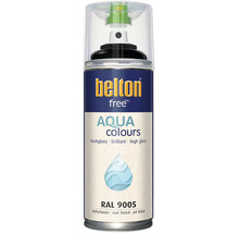 Sprejový lak Belton free Aqua Colours v odstínu hluboká černá RAL 9005 s vysokým leskem v plechovce