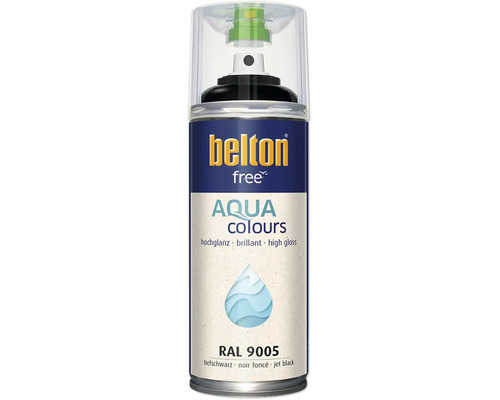 Sprejový lak Belton free Aqua Colours v odstínu hluboká černá RAL 9005 s vysokým leskem v plechovce
