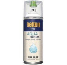 Sprejový lak Belton Free Aqua Colours v čistě bílé barvě RAL 9010 s vysokým leskem