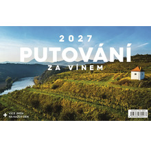 Nástěnný kalendář 2027 Putování za vínem s fotografií vinic u řeky a malou stavbou v krajině