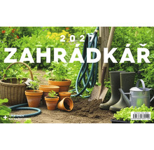Nástěnný kalendář 2027 Zahrádkář s motivem zahrady, květináčů, holínek, nářadí a konve