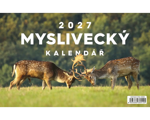Myslivecký nástěnný kalendář pro rok 2027 s motivem dvou daňků v souboji na louce