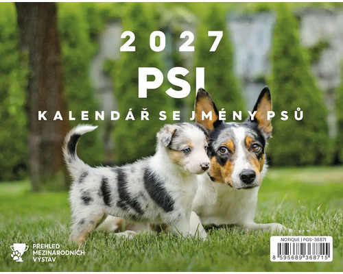 Psí kalendář 2027 s fotografiemi psů na louce